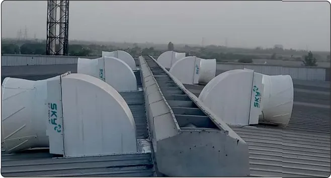 Sky Air Cooler industrial exhaust fan installation at a glass and bottling industries site