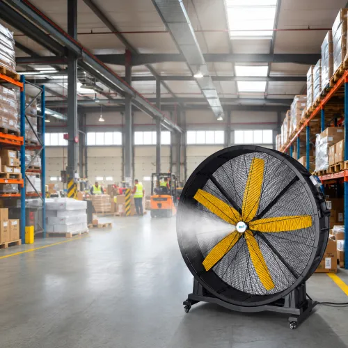 Warehouses cooled by the S150 Mobile HVLS Fan from Sky Air Cooler